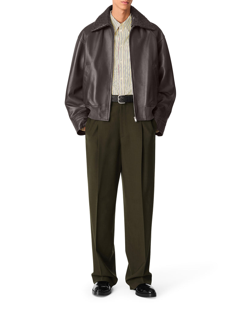 GIACCA IN PELLE CON COLLETTO A MOTIVO INTRECCIATO