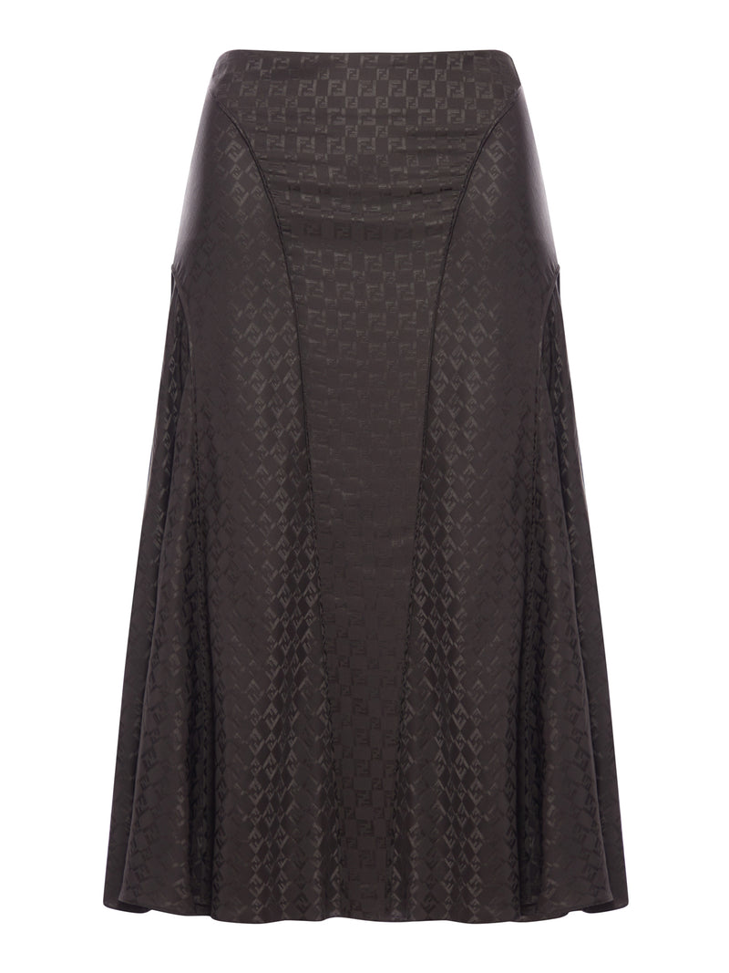 GONNA IN SETA FF JACQUARD MARRONE