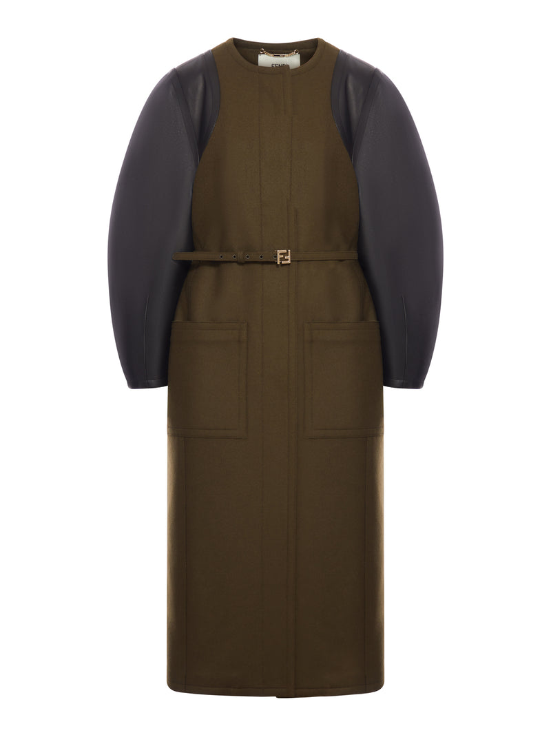 CAPPOTTO IN LANA VERDE E PELLE