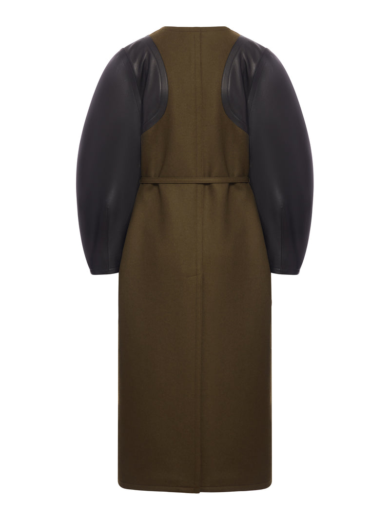 CAPPOTTO IN LANA VERDE E PELLE