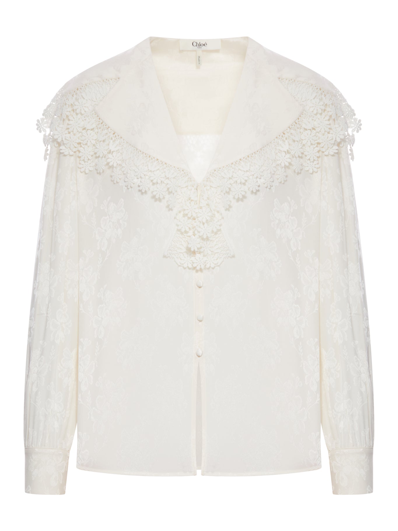 BLUSA CON MAXI COLLO IN JACQUARD DI SETA E PIZZO