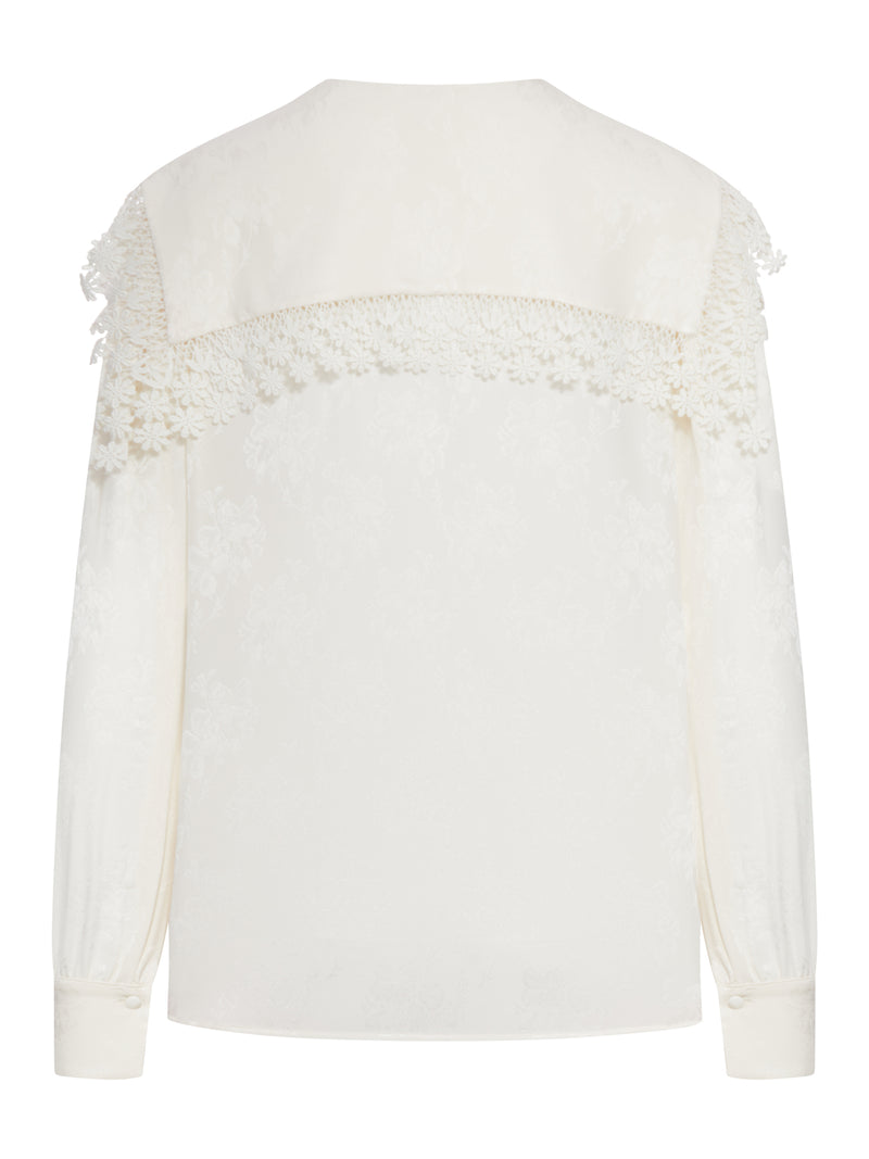 BLUSA CON MAXI COLLO IN JACQUARD DI SETA E PIZZO