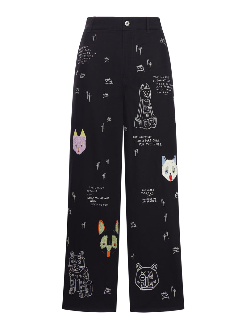 PANTALONI IN COTONE CON RICAMI