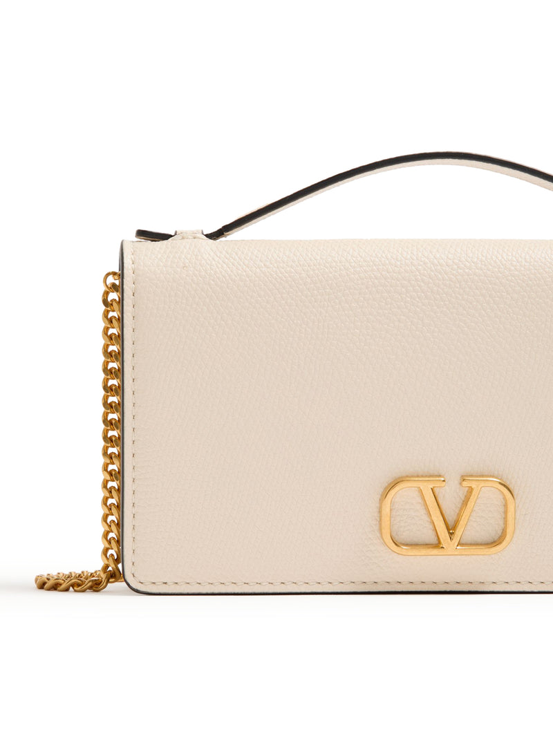 PORTAFOGLIO CON CATENA VLOGO SIGNATURE IN VITELLO GRANATO