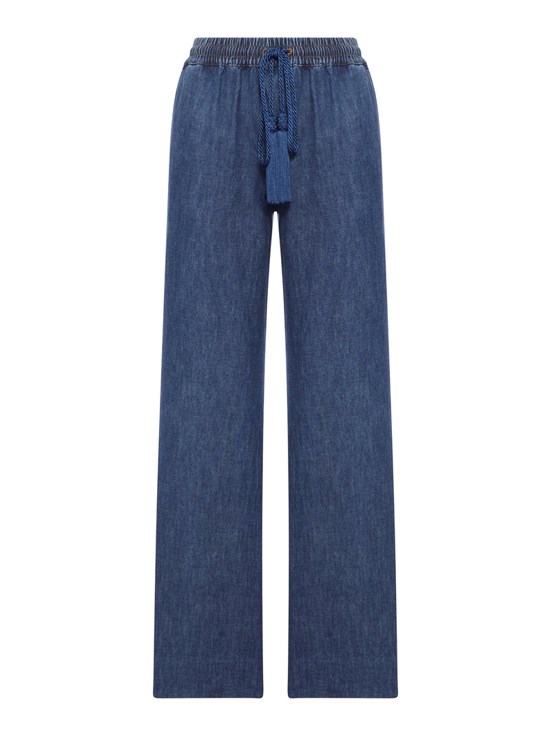 PANTALONI WIDE LEG IN CHAMBRAY