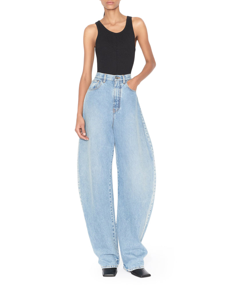 JEANS ARROTONDATI IN DENIM BLU DÉLAVÉ