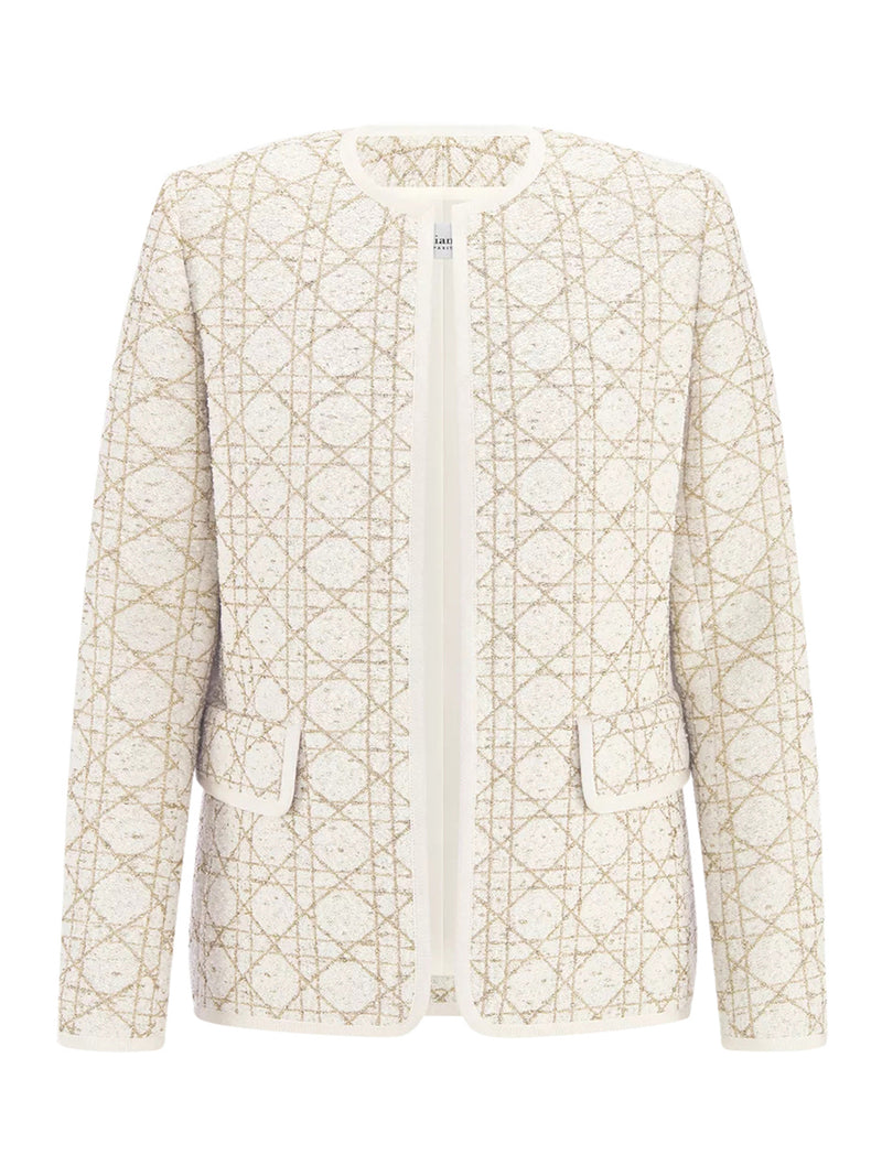 GIACCA MACROCANNAGE IN TWEED DI MISTO LANA BIANCO E COLOR ORO