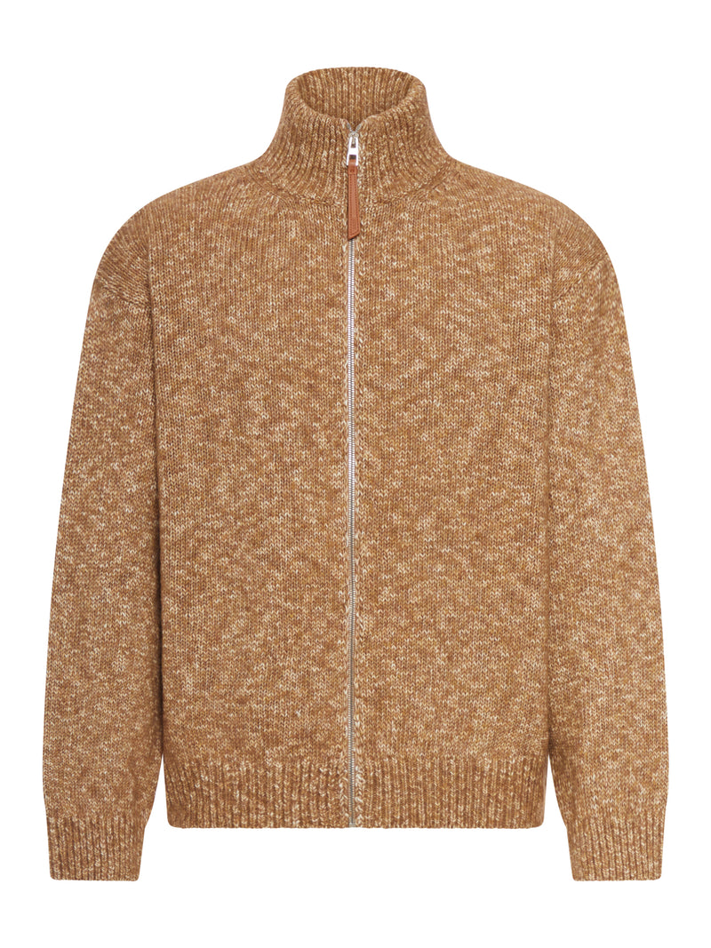 CARDIGAN CON ZIP IN COTONE LINO E LANA