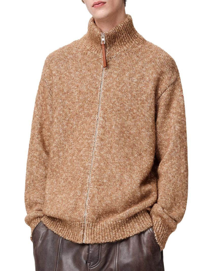 CARDIGAN CON ZIP IN COTONE LINO E LANA