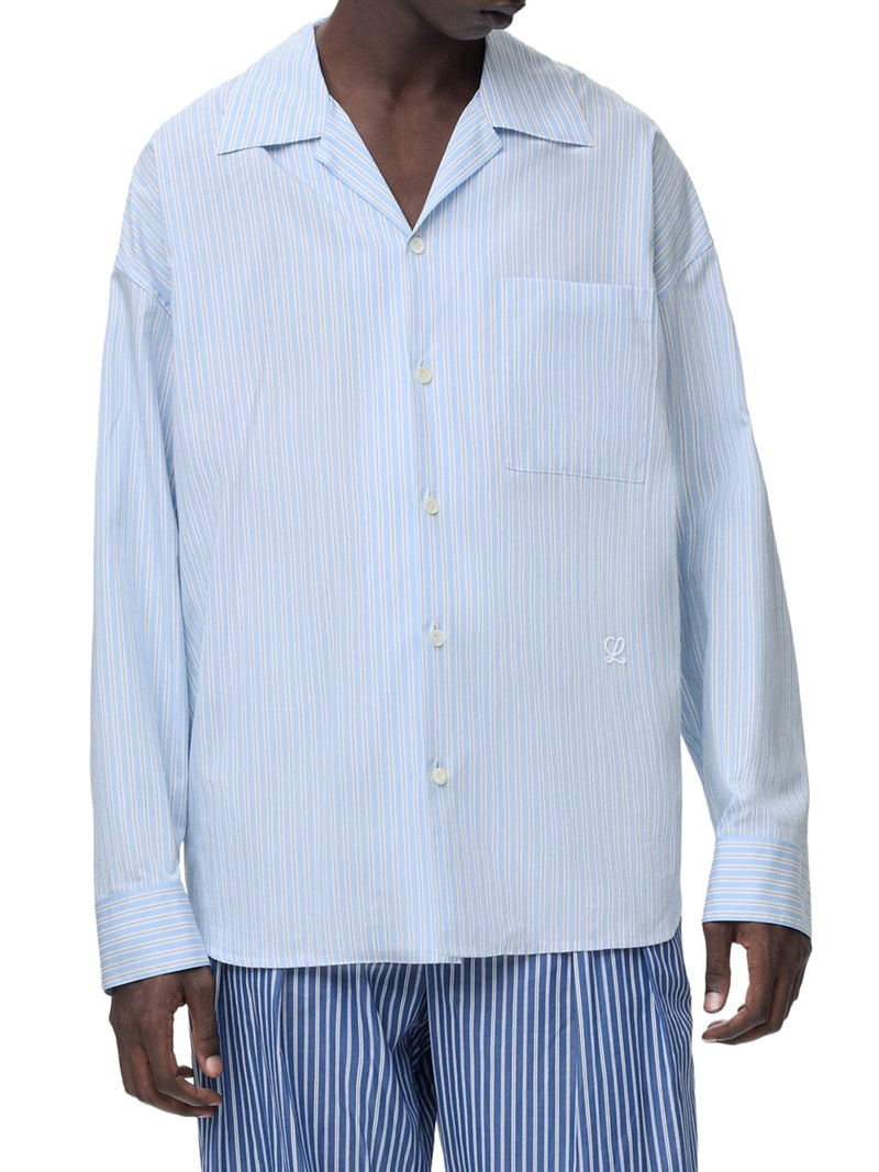 CAMICIA OVERSIZE A RIGHE IN COTONE CON COLLO BOWLING