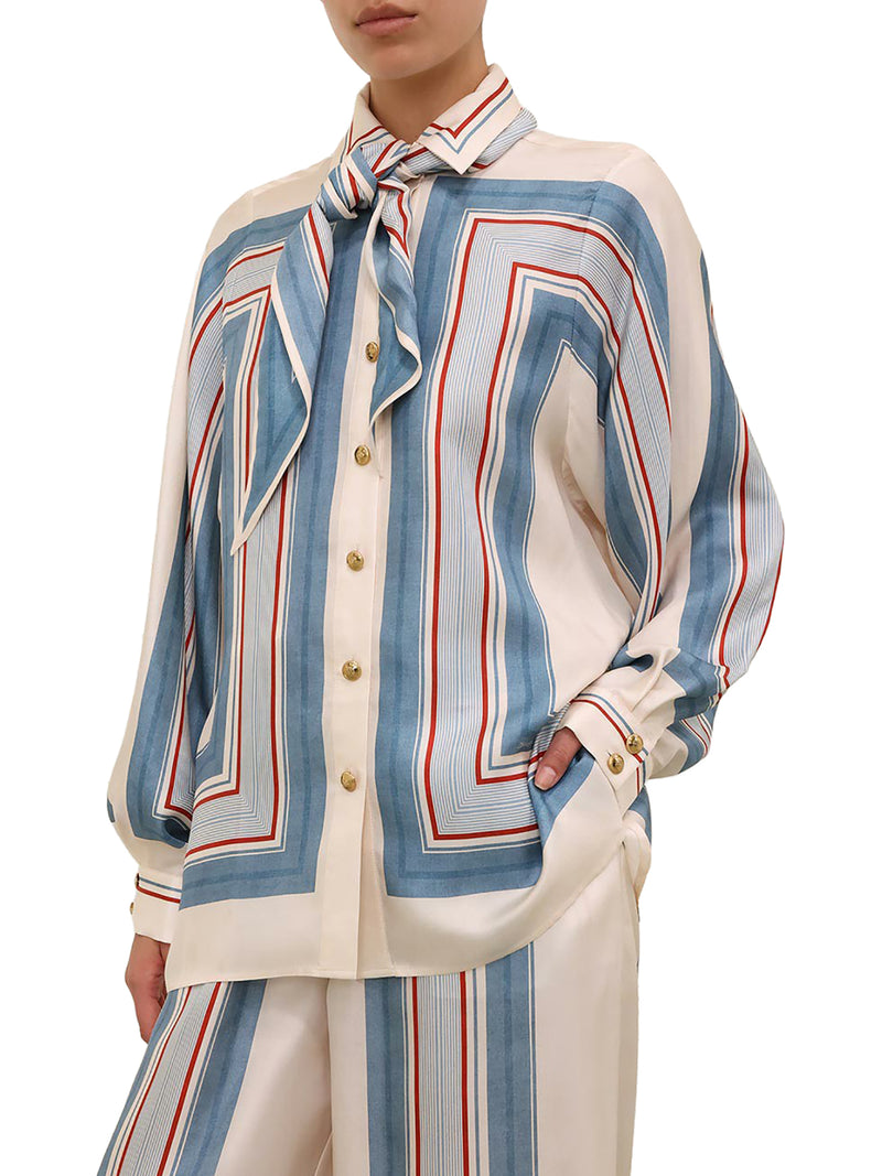 CAMICIA CON FOULARD IN TICKING A RIGHE