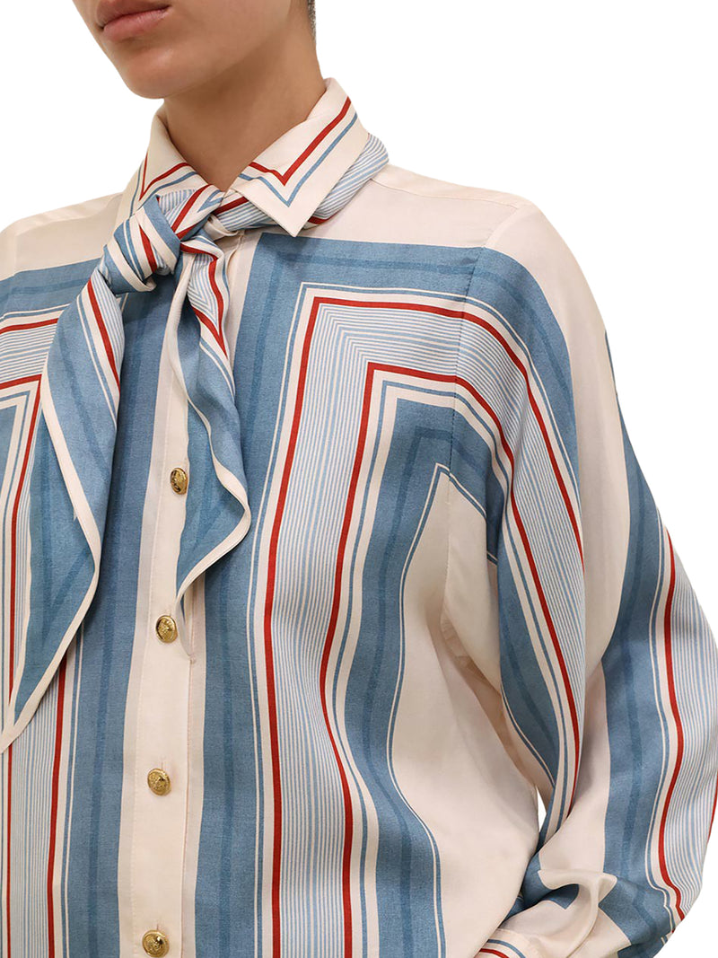 CAMICIA CON FOULARD IN TICKING A RIGHE