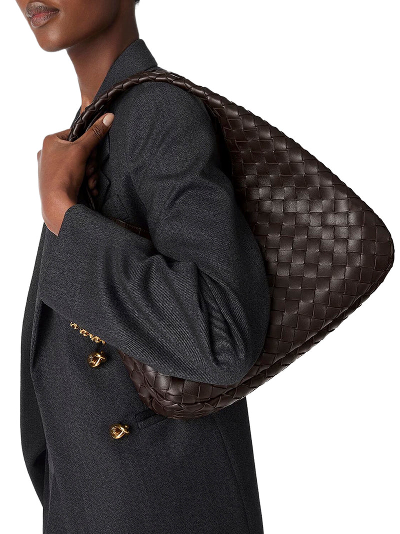 BORSA CAMPANA IN PELLE INTRECCIATA