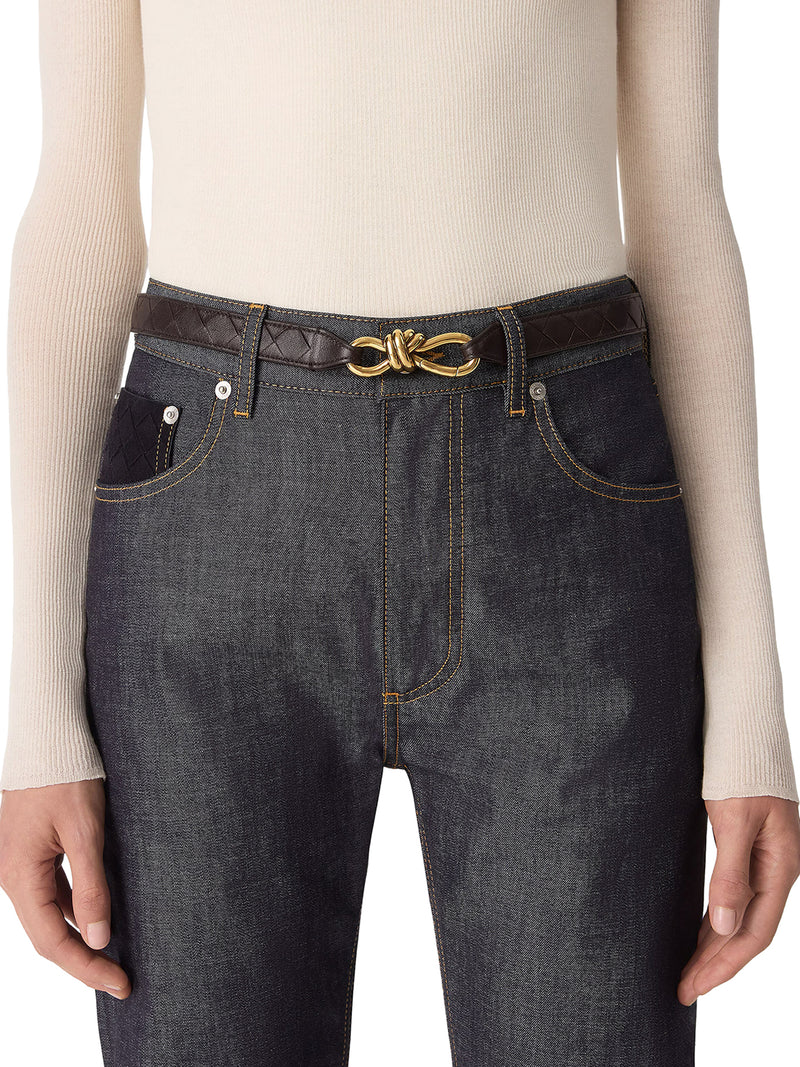 CINTURA IN NAPPA CON LAVORAZIONE INTRECCIATO ED EMBLEMATICA FIBBIA KNOT