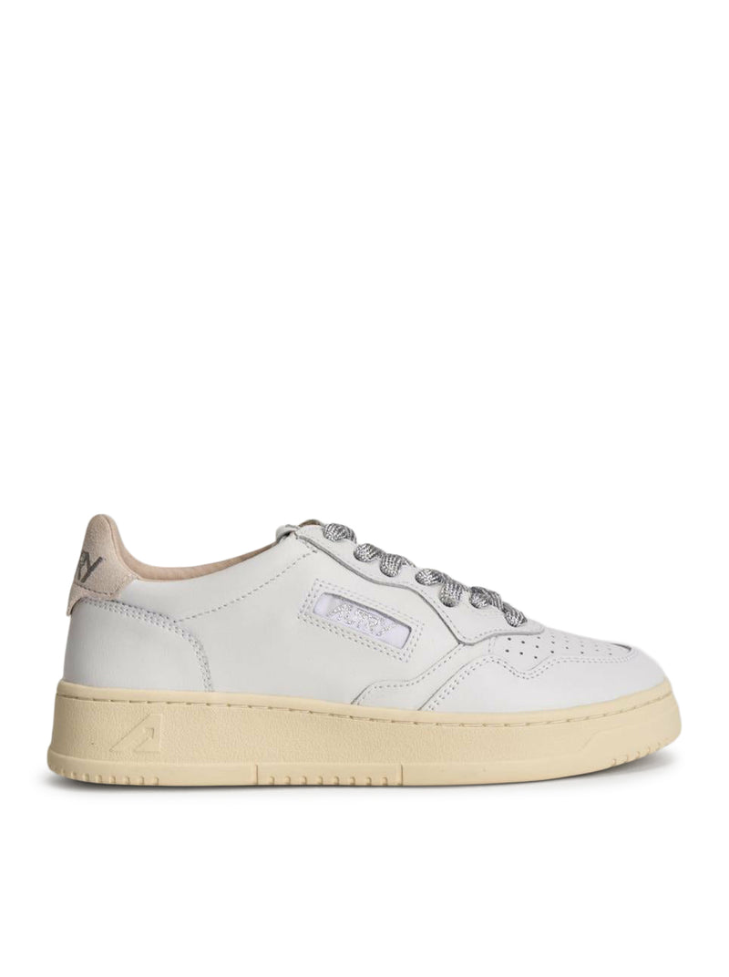 SNEAKERS MEDALIST LOW IN PELLE BIANCA E DETTAGLI LUREX ARGENTO