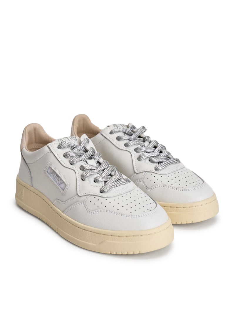 SNEAKERS MEDALIST LOW IN PELLE BIANCA E DETTAGLI LUREX ARGENTO