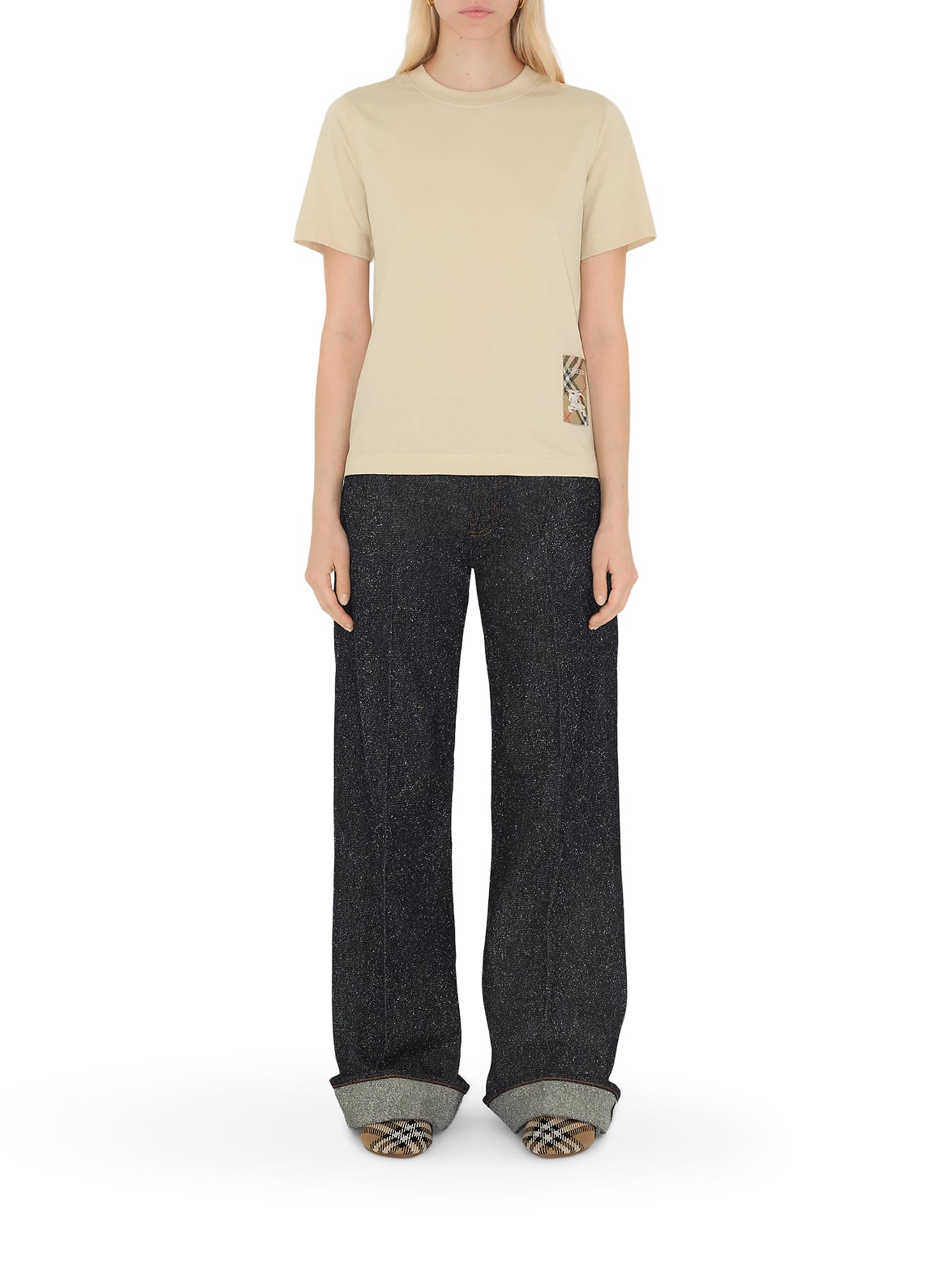 T-SHIRT IN COTONE CON APPLICAZIONE CHECK