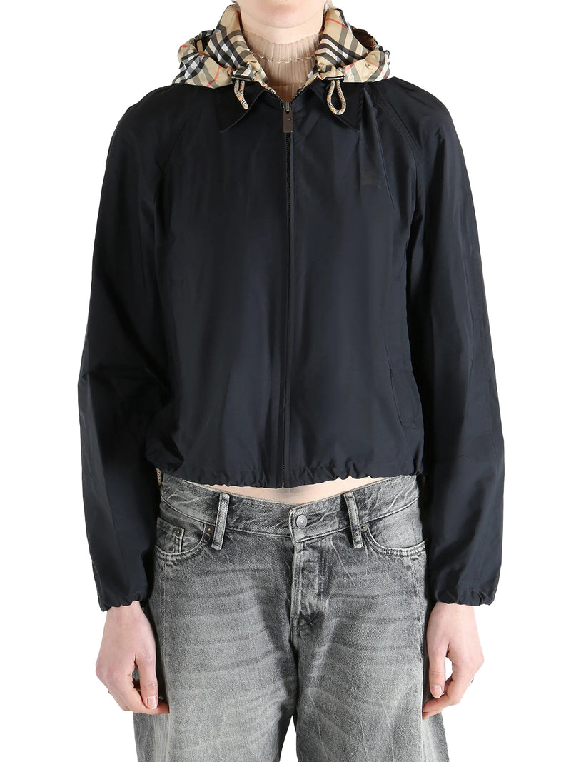 GIACCA CROP CON CAPPUCCIO E DETTAGLI CHECK