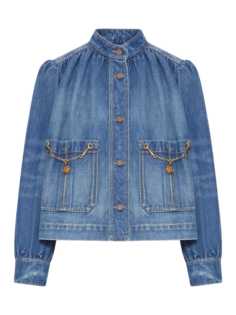 GIACCA ARRICCIATA A COLLO ALTO IN DENIM