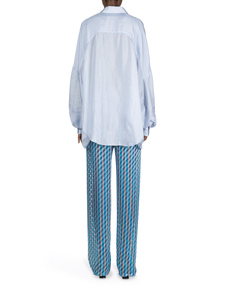 CAMICIA OVERSIZE IN CUPRO A RIGHE