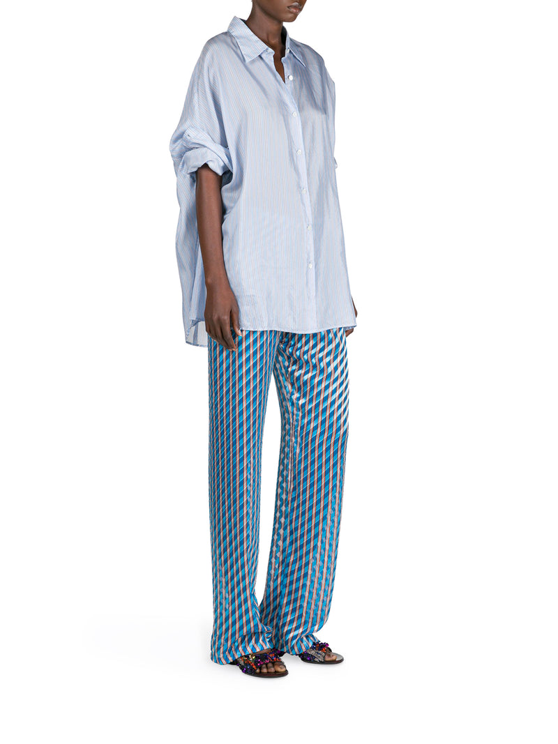 CAMICIA OVERSIZE IN CUPRO A RIGHE