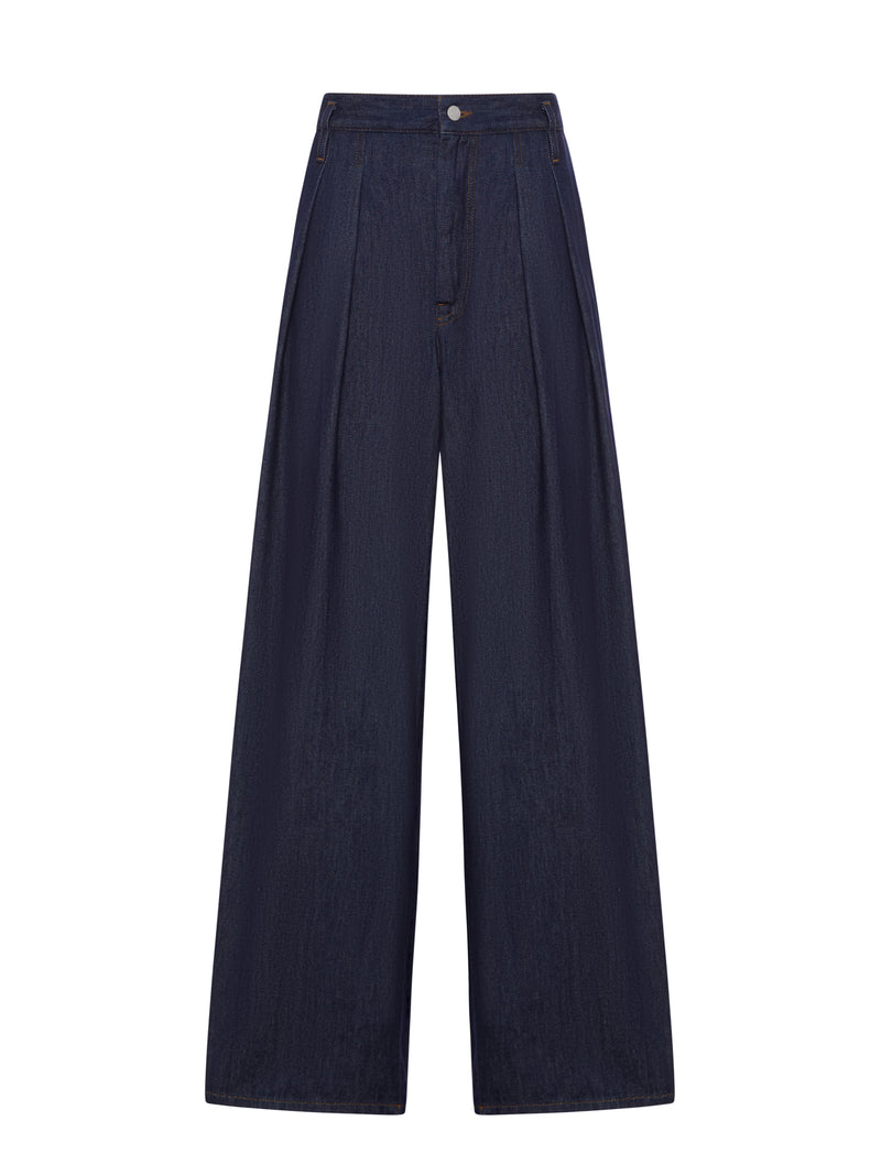 JEANS WIDE LEG CON PINCES IN DENIM SCURO