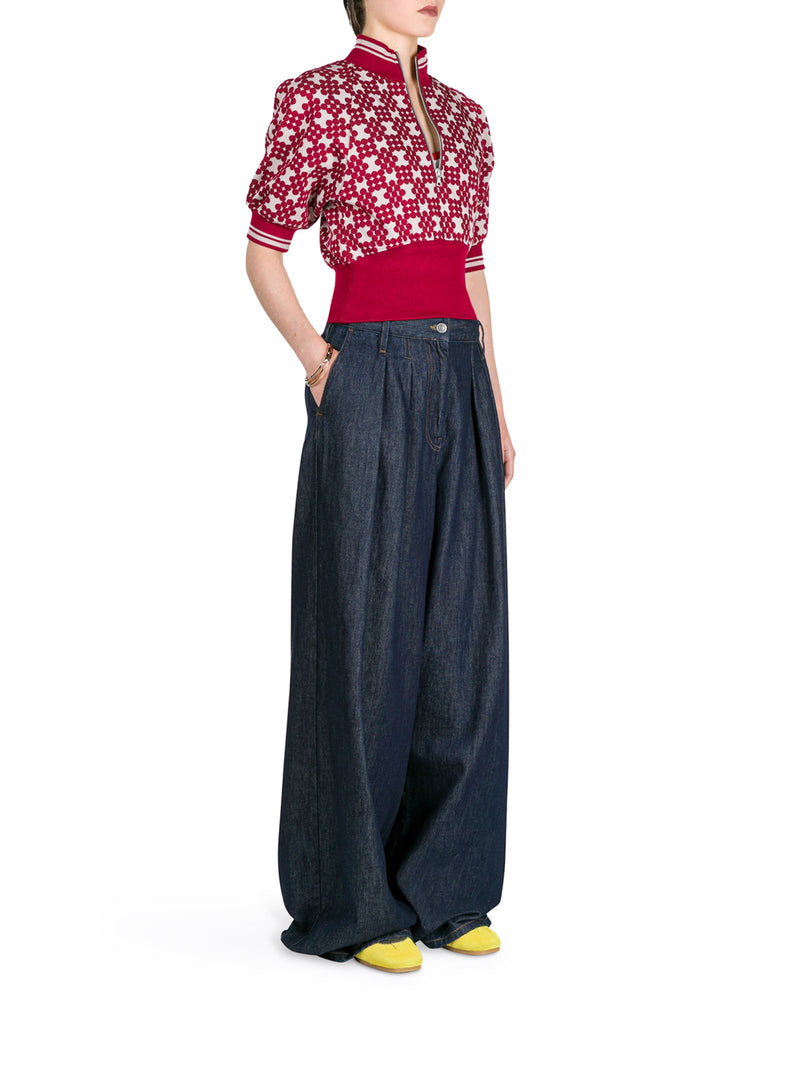 JEANS WIDE LEG CON PINCES IN DENIM SCURO
