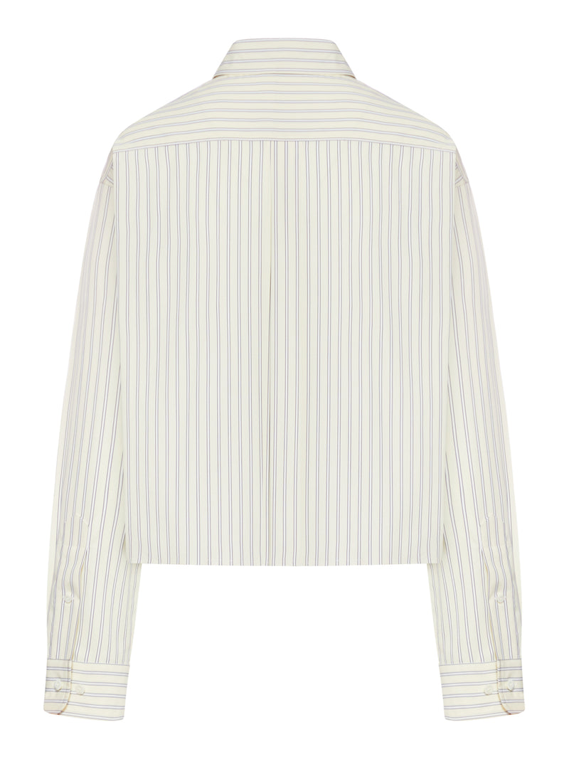 CAMICIA CROP IN POPELINE DI COTONE A RIGHE CON LOGO