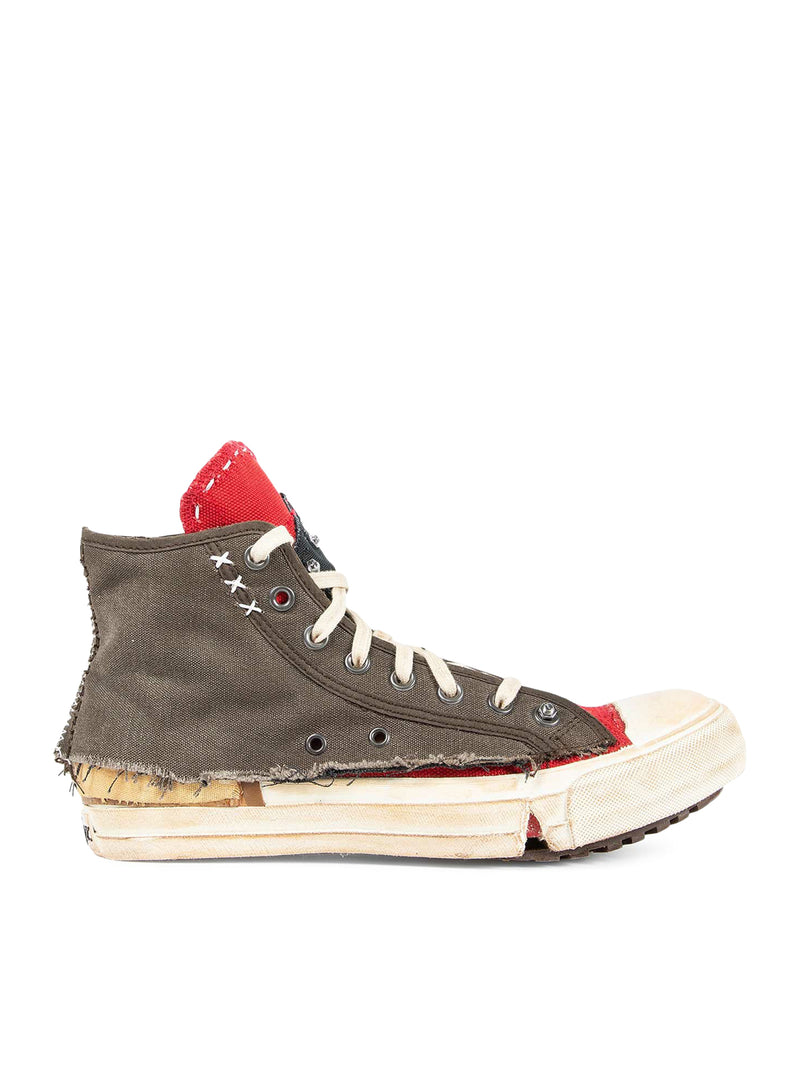 SNEAKERS ALTE IN TELA "LOVE TO DEATH" CON DETTAGLI DESTRUTTURATI