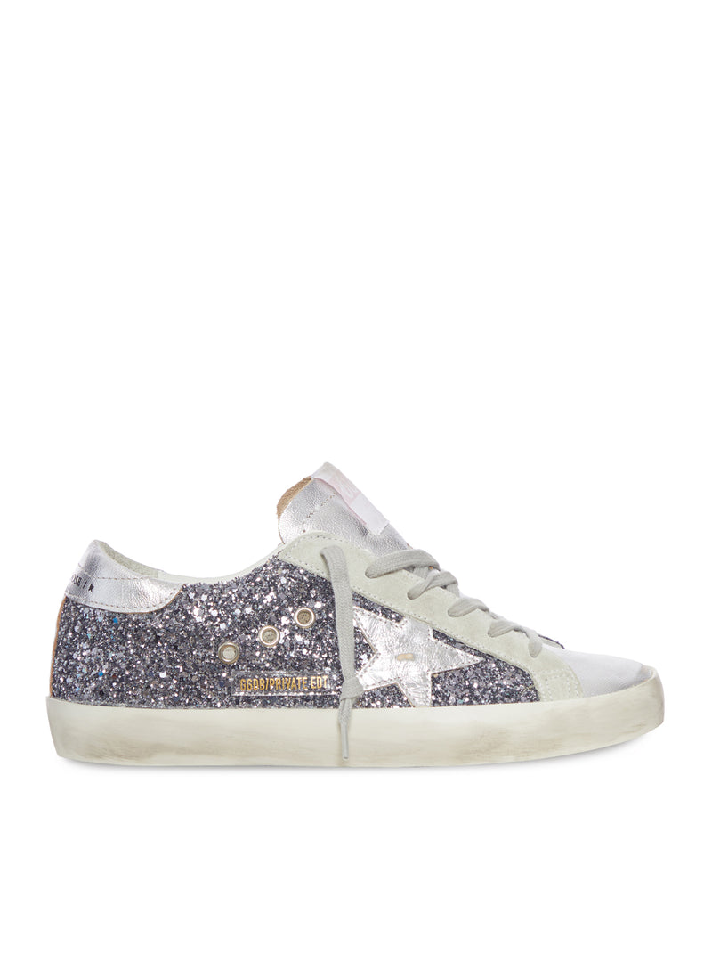 SUPER-STAR IN PELLE CON GLITTER ARGENTO