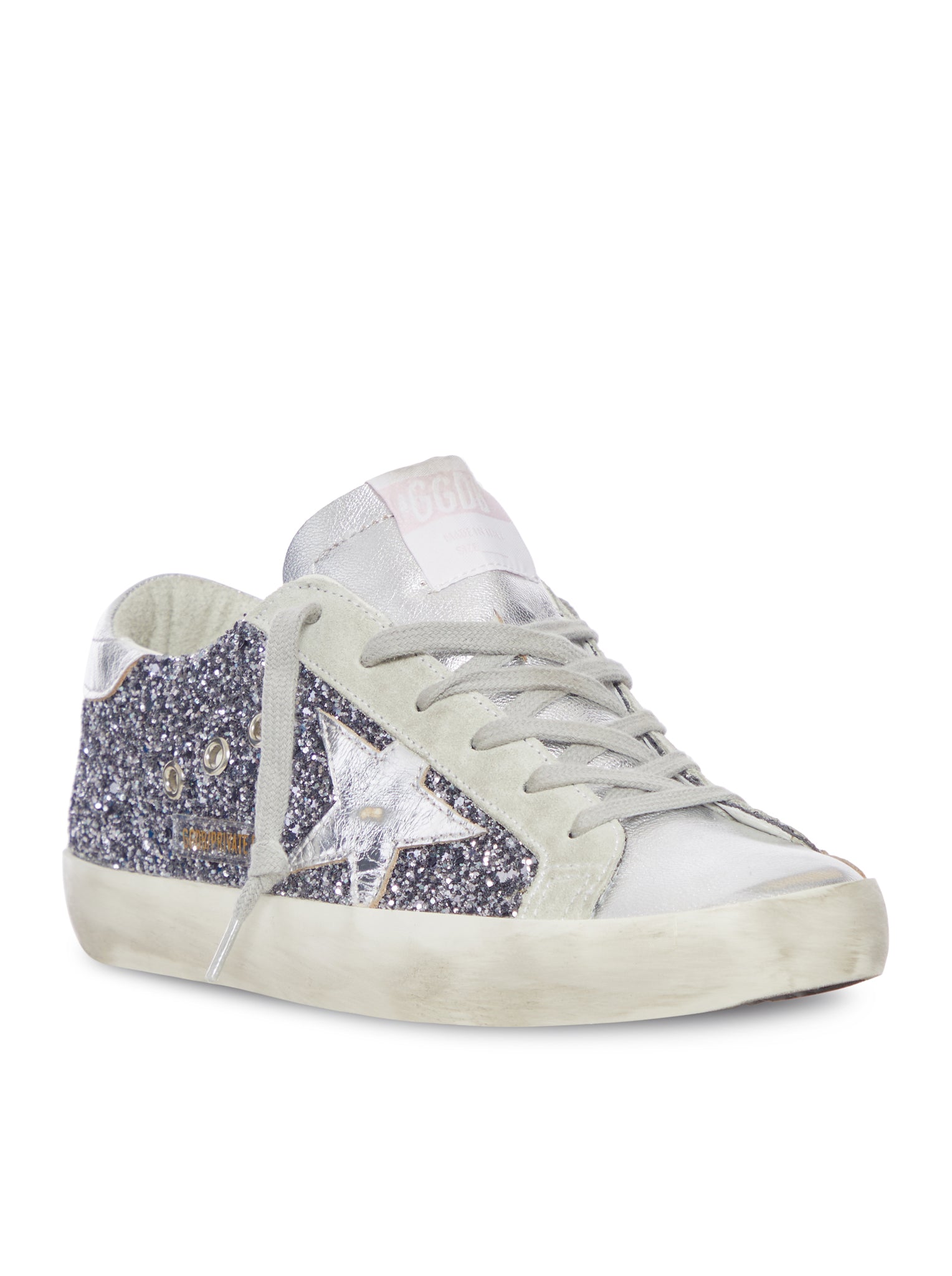 SUPER-STAR IN PELLE CON GLITTER ARGENTO
