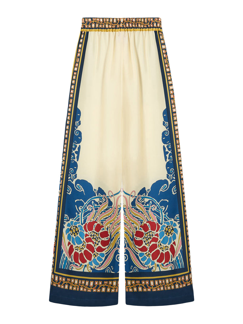 PANTALONI IN SETA CON STAMPA POSIZIONATA