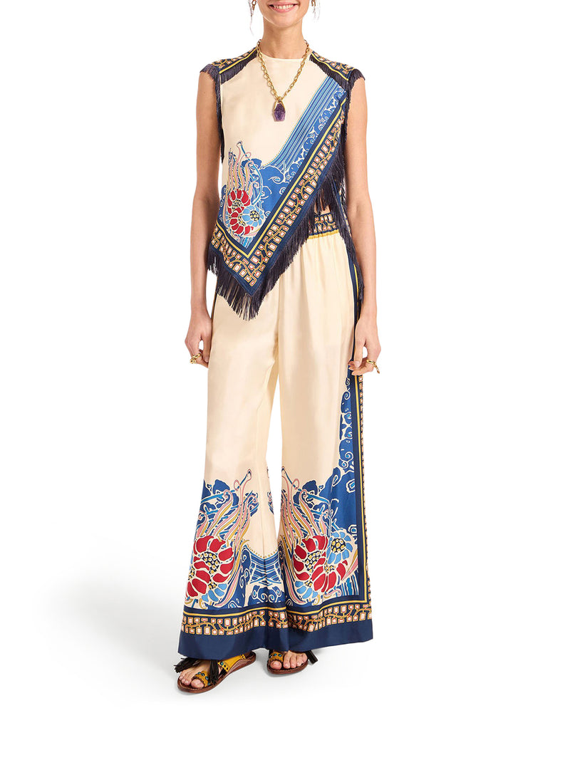 PANTALONI IN SETA CON STAMPA POSIZIONATA