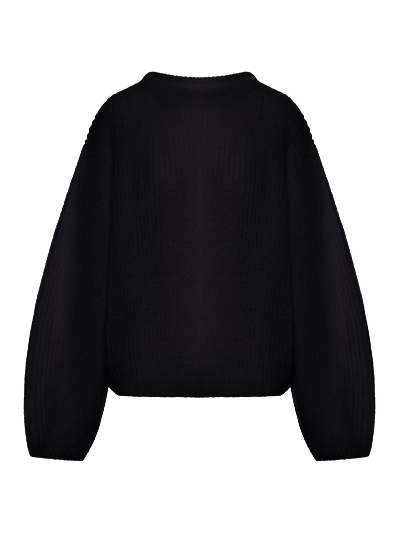 MAGLIA A COSTE IN MISTO MOHAIR NERO