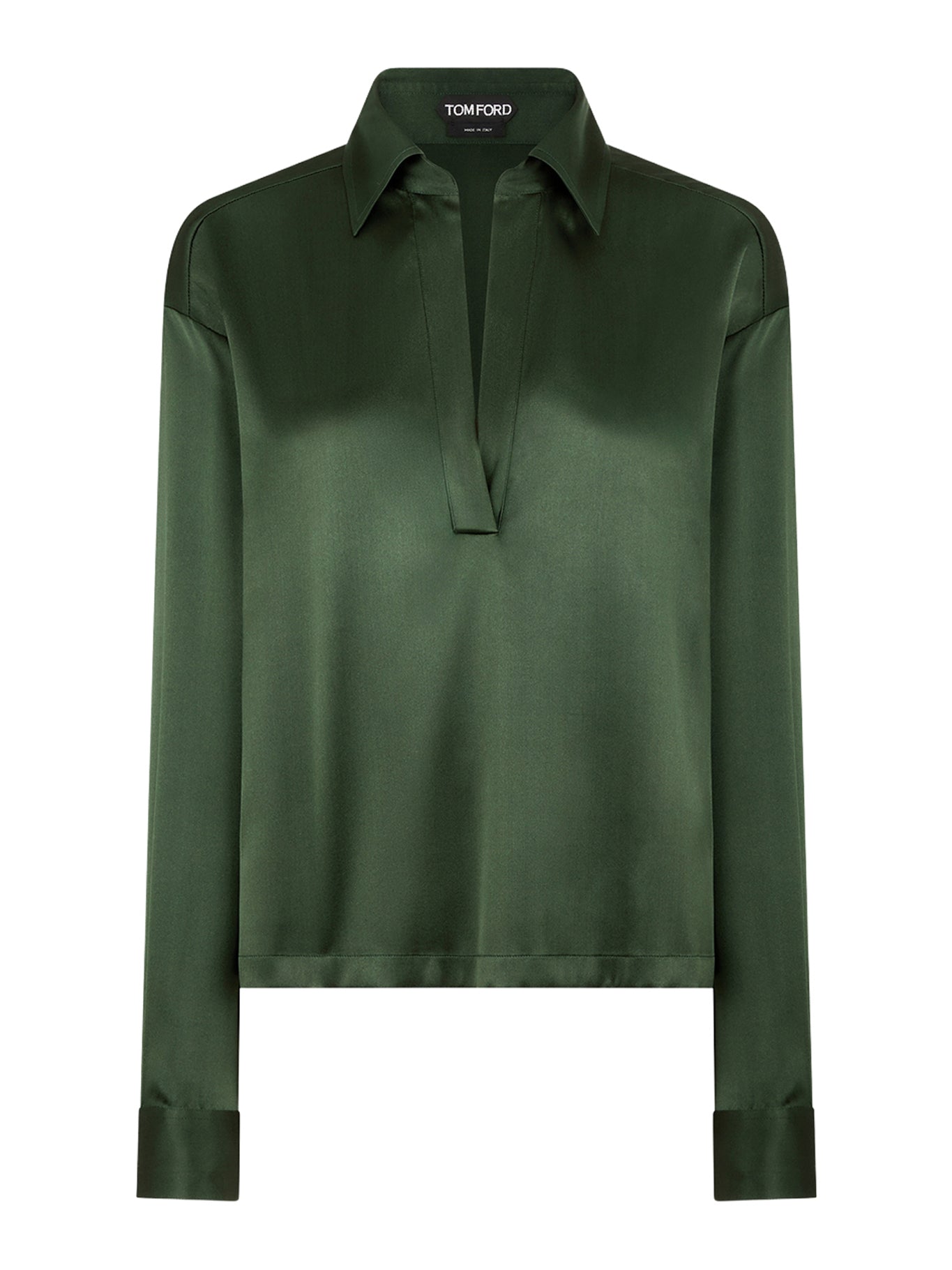 BLUSA IN RASO DI SETA CON LOGO TF RICAMATO TONO SU TONO VERDE