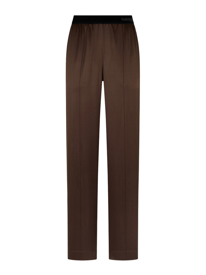 PANTALONI IN RASO DI SETA ELASTICIZZATO MARRONE