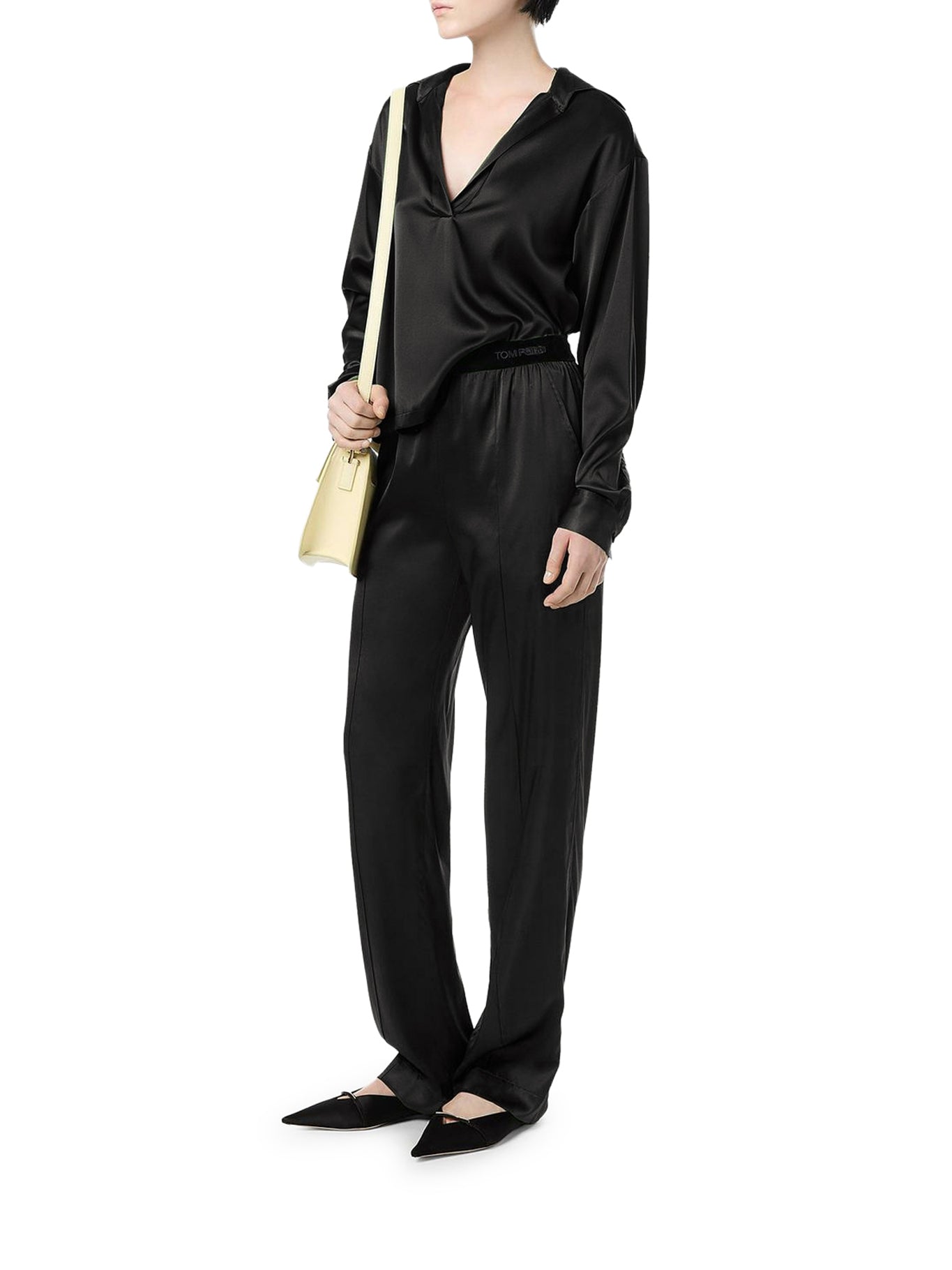 PANTALONI IN RASO DI SETA ELASTICIZZATO NERO