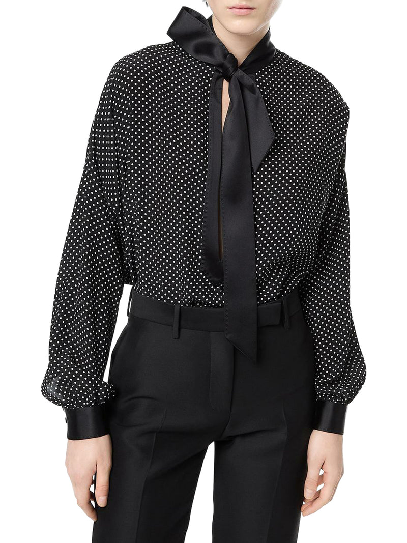 BLUSA IN CREPE DI SETA A POIS CON DETTAGLI DA SMOKING