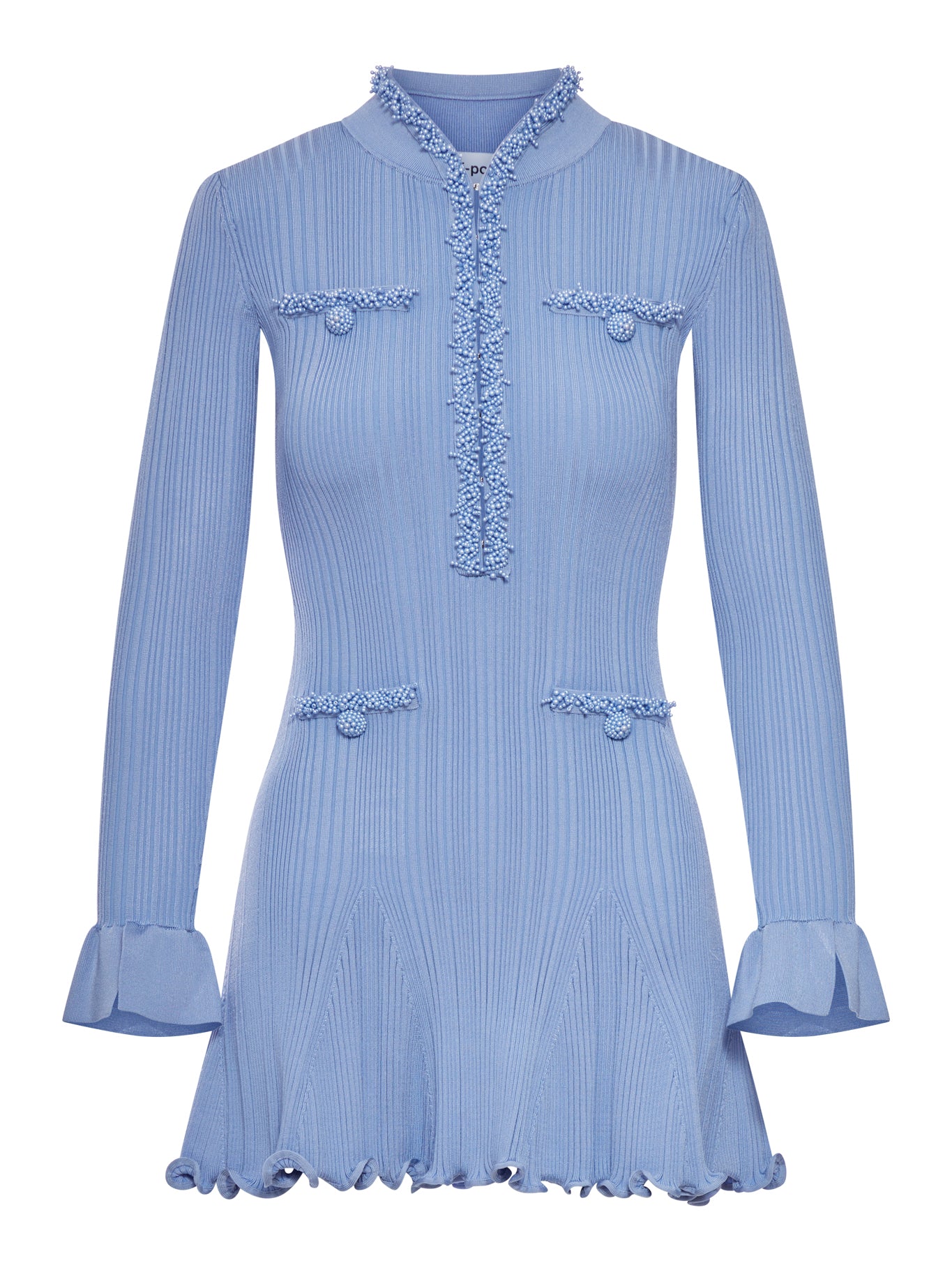 MINI ABITO IN MAGLIA CON FINITURE IN PERLE BLU