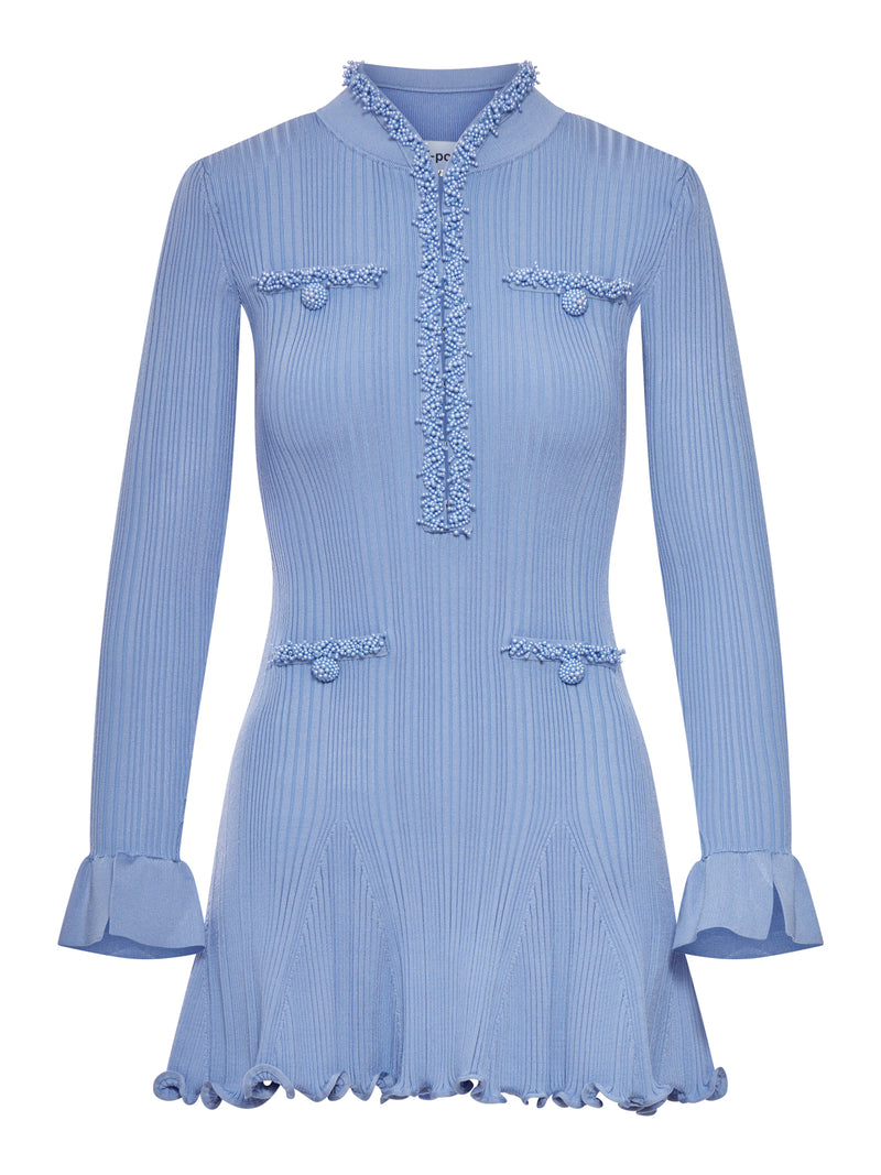 MINI ABITO IN MAGLIA CON FINITURE IN PERLE BLU