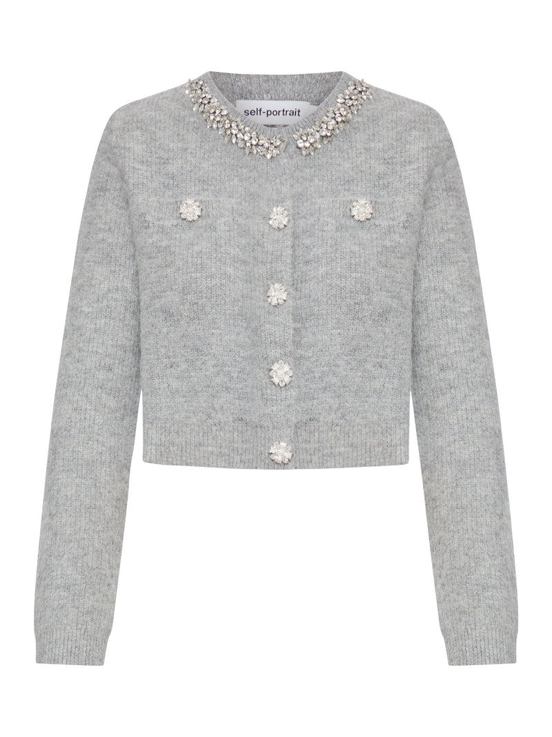 CARDIGAN GRIGIO CON FINITURE IN CRISTALLO