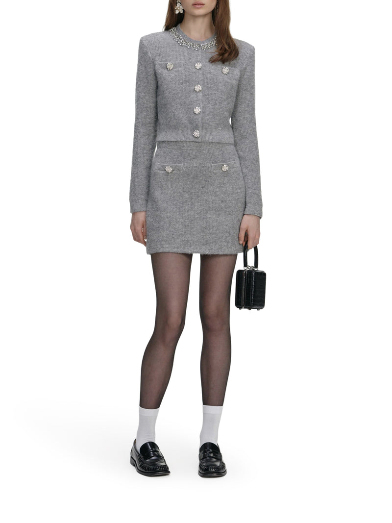 CARDIGAN GRIGIO CON FINITURE IN CRISTALLO