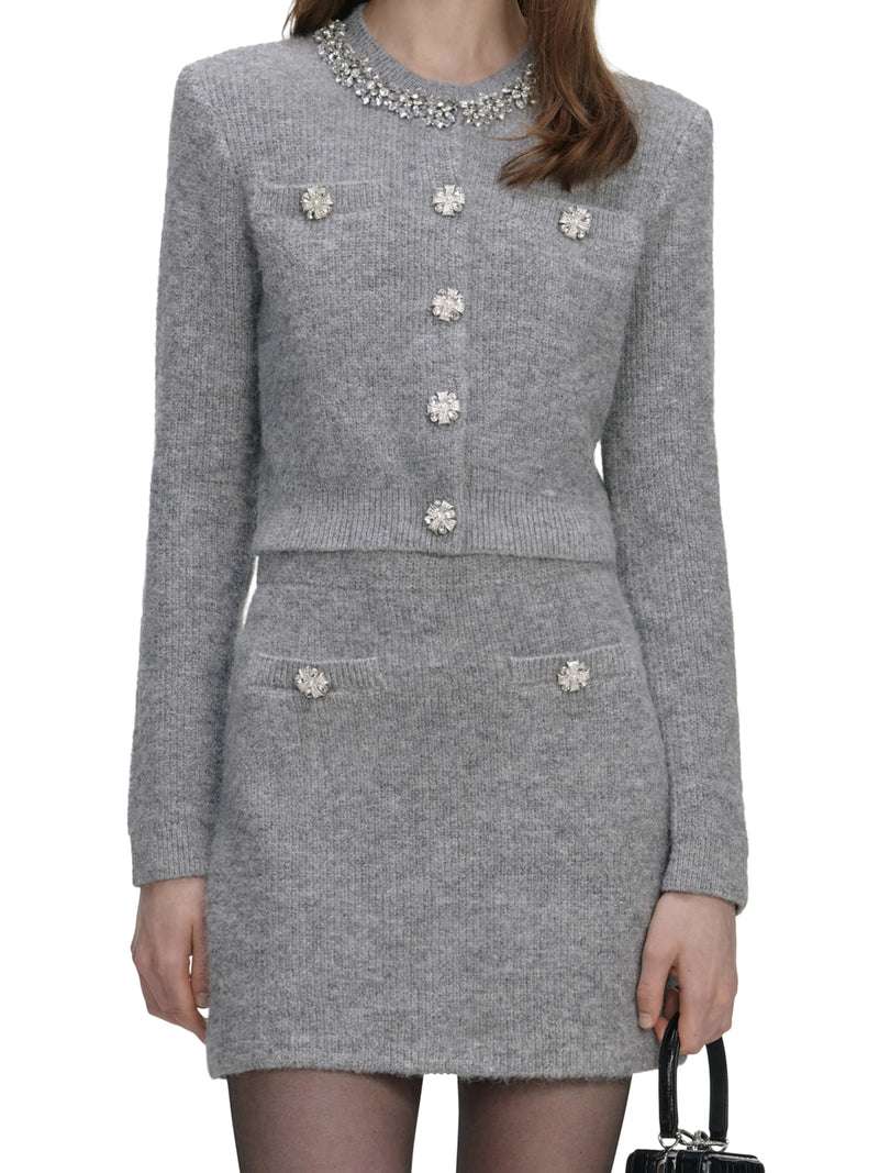 CARDIGAN GRIGIO CON FINITURE IN CRISTALLO