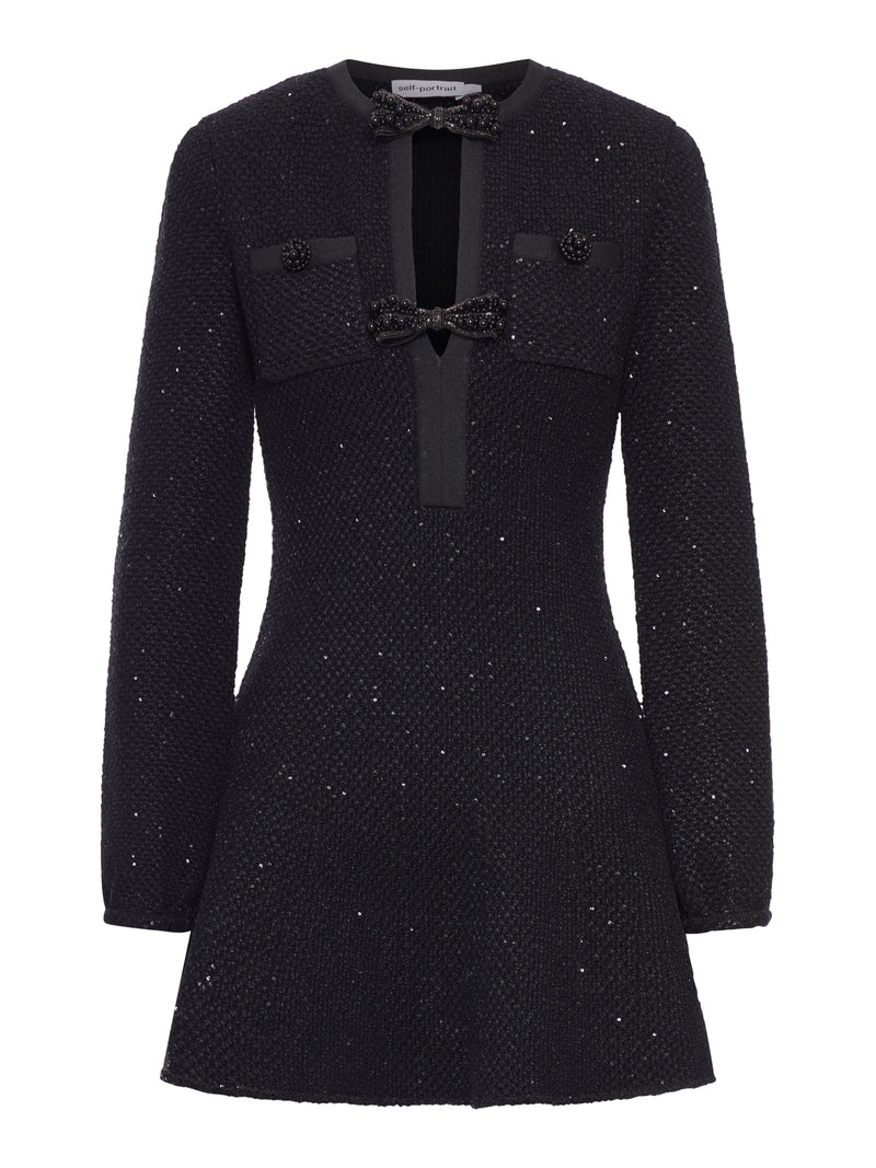 MINI ABITO IN MAGLIA CON PAILLETTES NERE