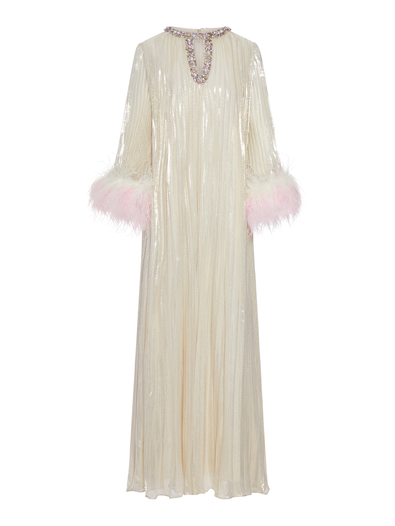 ABITO LUNGO METALLIZZATO CON PIUME