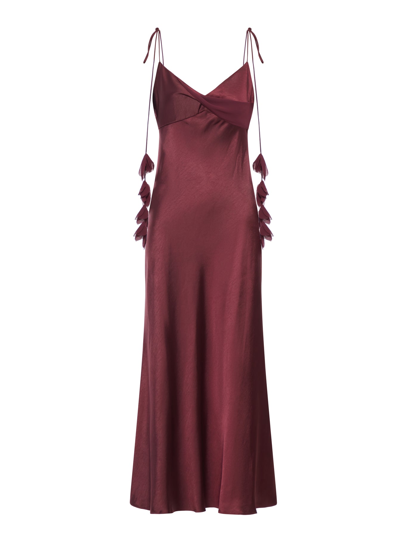 ABITO MIDI IN RASO BURGUNDY CON FIORI