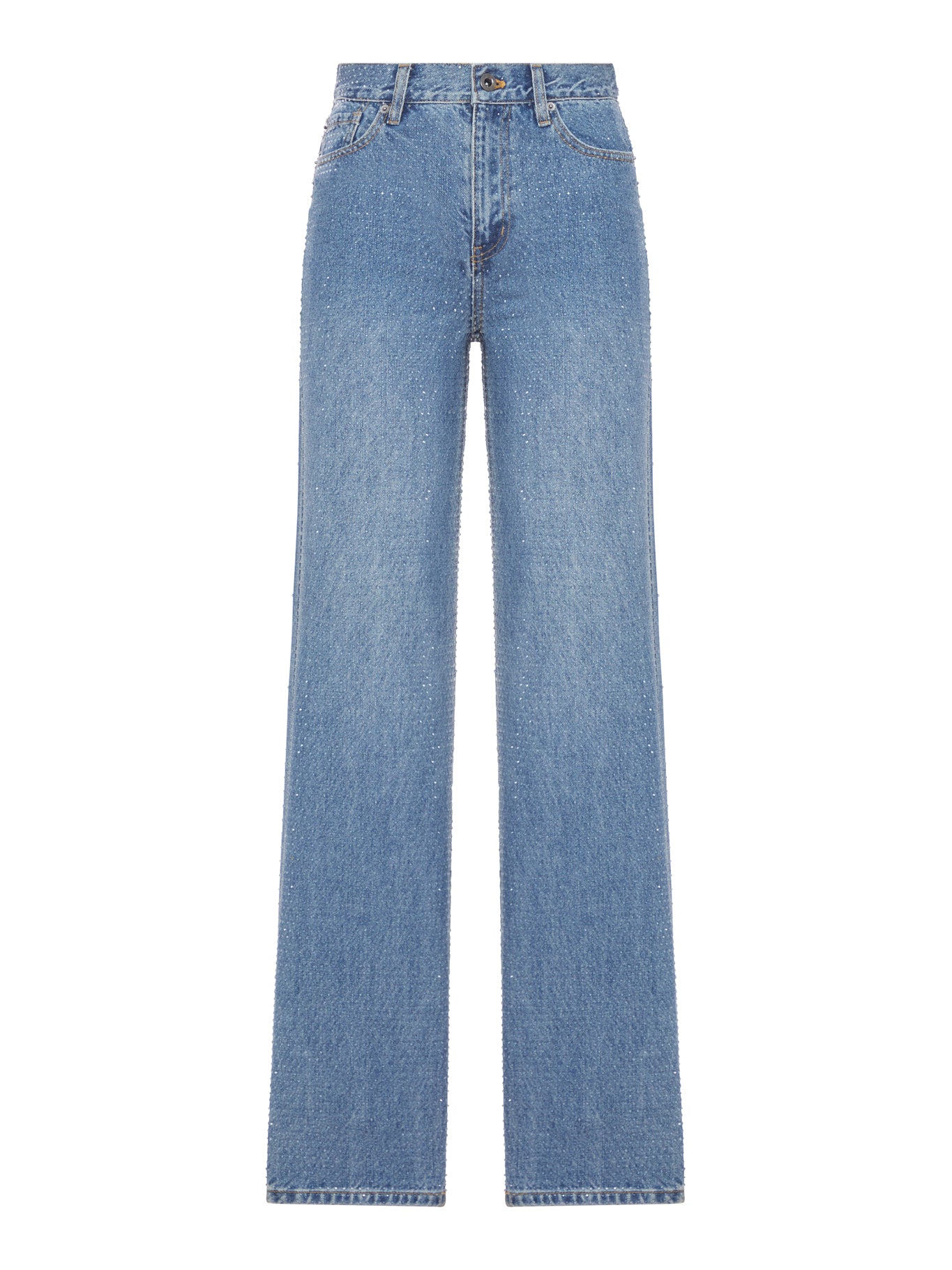 JEANS A GAMBA DRITTA IN DENIM CON STRASS