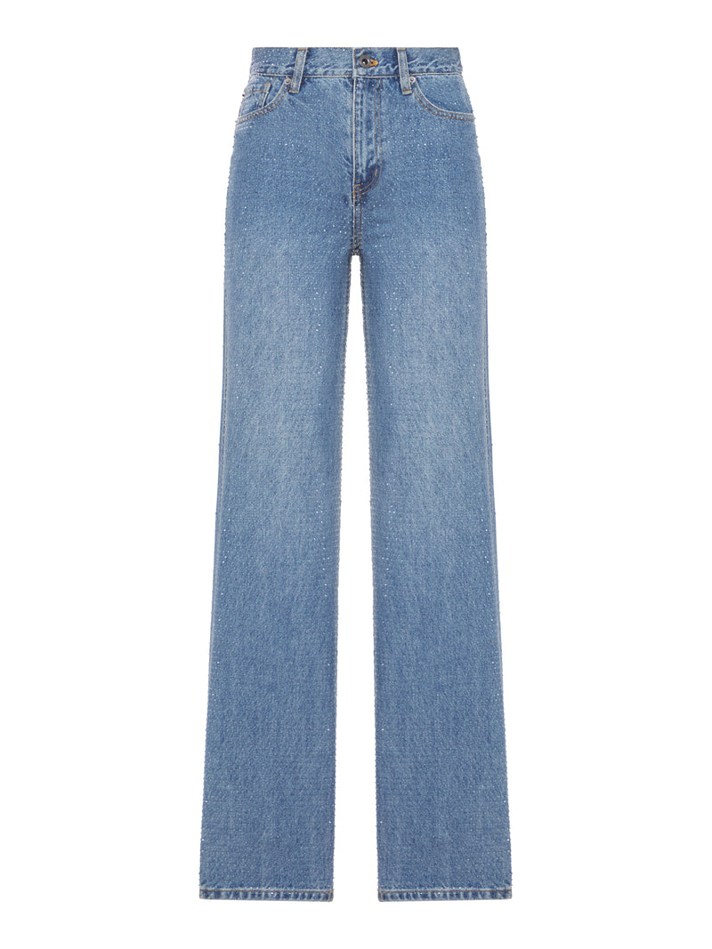 JEANS A GAMBA DRITTA IN DENIM CON STRASS