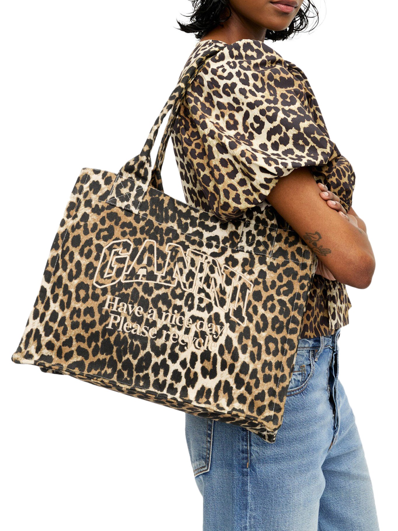 BORSA TOTE IN TELA LEOPARDATA