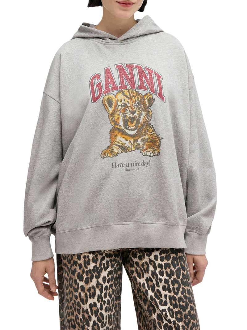 FELPA IN COTONE CON CAPPUCCIO E STAMPA